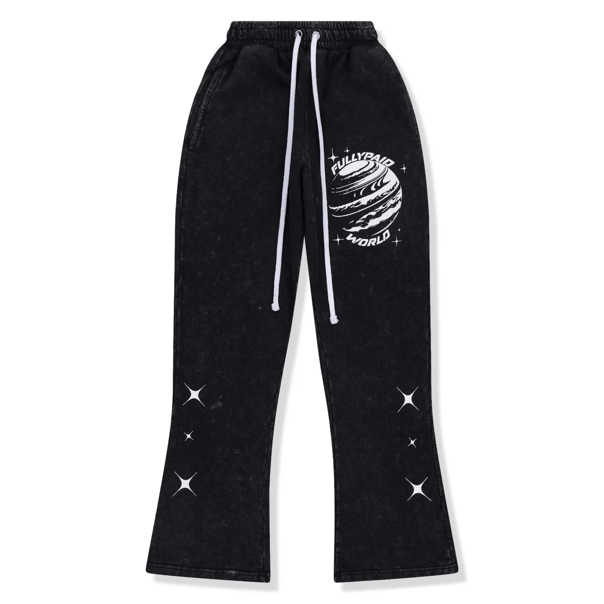 Front View of Fully Paid World Acid Wash Black Sweatpants